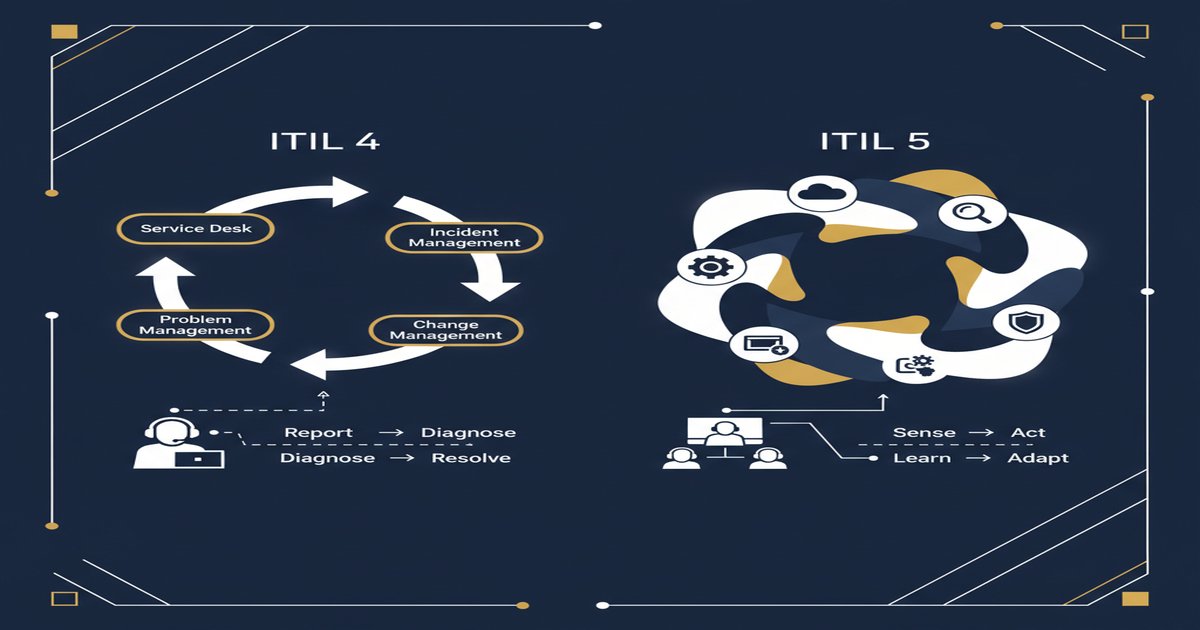 ITIL 5 vs ITIL 4: What Changed and Why It Matters in 2026 - illustrated guide by Learners Ink (IT Service Management)