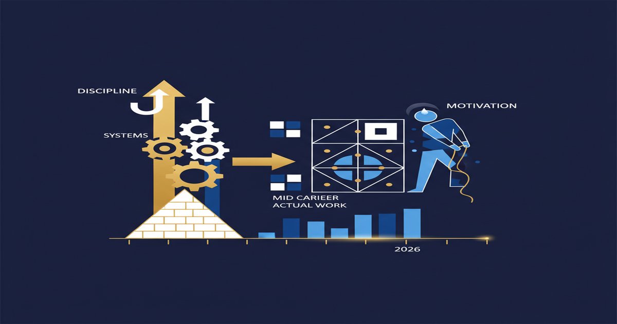 Discipline Beats Motivation in Mid Career: The Systems That Actually Work in 2026 - illustrated guide by Learners Ink (Motivation & Mindset)